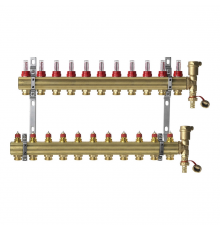 Комплект коллекторов Danfoss FHF-11F set с расходомерами, кронштейнами и воздухоотводчиками, 11 контуров