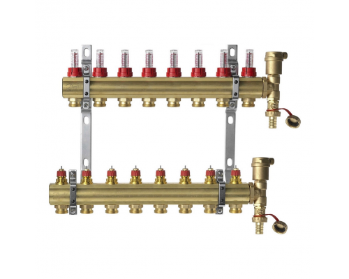 Комплект коллекторов Danfoss FHF-8F set с расходомерами, кронштейнами и воздухоотводчиками, 8 контуров