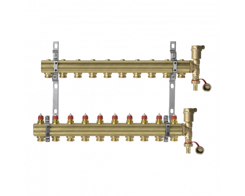 Комплект коллекторов Danfoss FHF-10 set с кронштейнами и воздухоотводчиками, 10 контуров