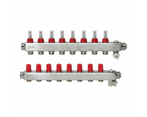Комплект коллекторов Danfoss SSM-8F с расходомерами, 8 контуров