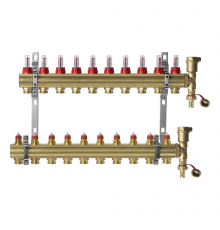 Комплект коллекторов Danfoss FHF-10F set с расходомерами, кронштейнами и воздухоотводчиками, 10 контуров