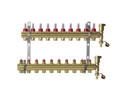 Комплект коллекторов Danfoss FHF-10F set с расходомерами, кронштейнами и воздухоотводчиками, 10 контуров