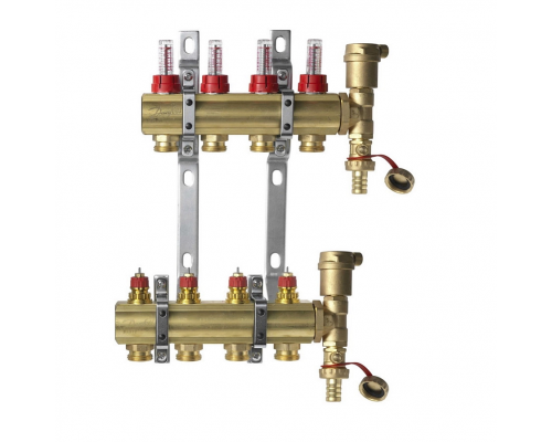 Комплект коллекторов Danfoss FHF-4F set с расходомерами, кронштейнами и воздухоотводчиками, 4 контура