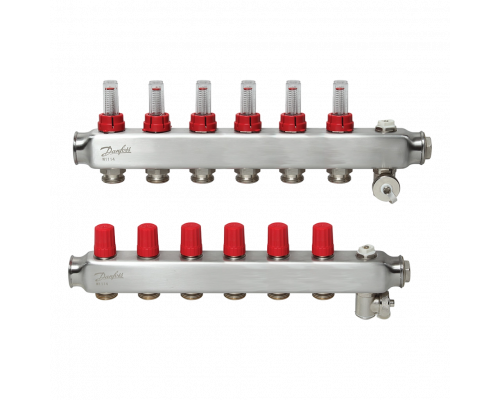 Комплект коллекторов Danfoss SSM-6F с расходомерами, 6 контуров