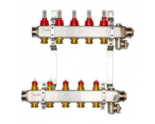 Комплект коллекторов Danfoss SSM-5F с расходомерами и кронштейнами, 5 контуров