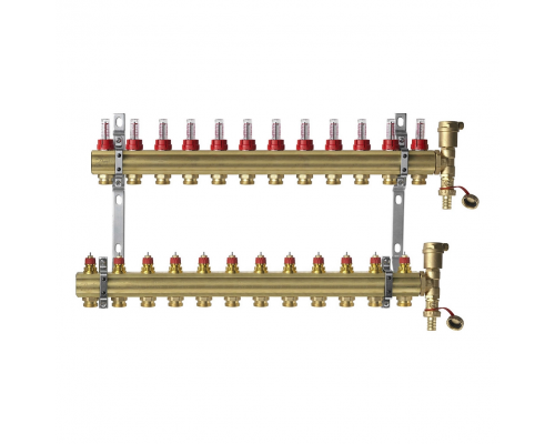 Комплект коллекторов Danfoss FHF-12F set с расходомерами, кронштейнами и воздухоотводчиками, 12 контуров