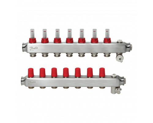 Комплект коллекторов Danfoss SSM-7F с расходомерами, 7 контуров