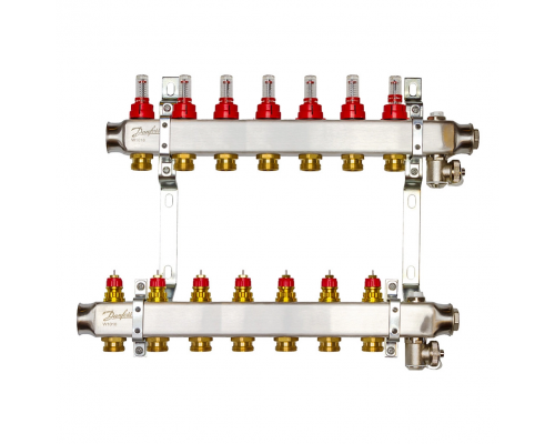 Комплект коллекторов Danfoss SSM-7F с расходомерами и кронштейнами, 7 контуров