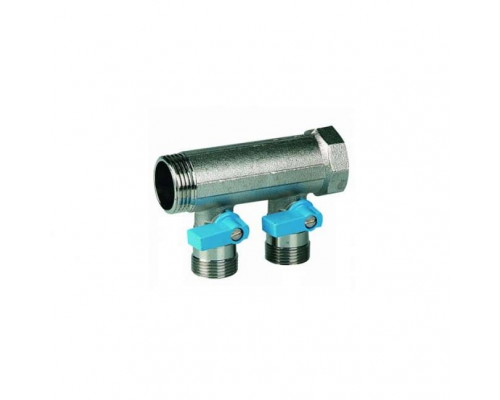 Коллектор Henco 1" с синими шаровыми кранами 2 выхода 3/4" под евроконус