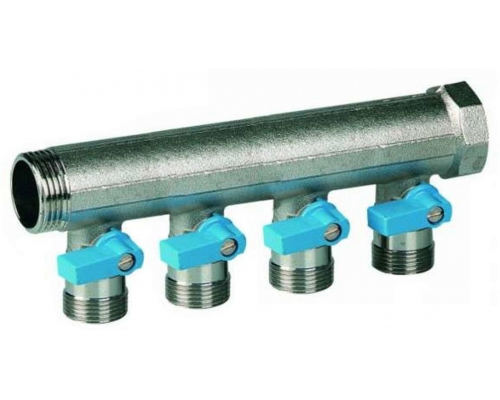 Коллектор Henco 3/4" с синими шаровыми кранами 4 выхода 3/4" под евроконус