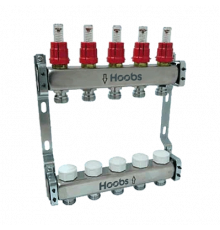 Комплект коллекторов Hoobs, нерж. сталь, с расходомерами, с отсекающими клапанами и кронштейнами 1"х3/4"-3 вых.