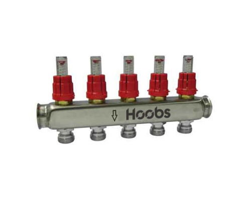 Коллектор Hoobs, нерж. сталь, с расходомерами и кронштейнами, 1"х3/4"-8 вых.