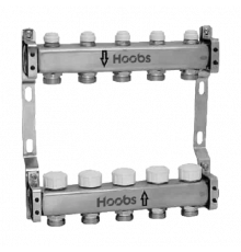 Комплект коллекторов Hoobs, нерж. сталь, с термостат. клапанами, с отсекающими клапанами и кронштейнами 1"х3/4"-13 вых.