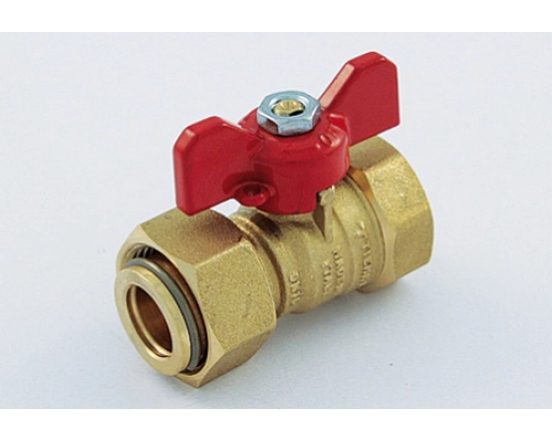 Кран шаровой никелированный для счетчиков Tiemme ВР1/2"хНГ3/4" накидная гайка ручка-бабочка красная