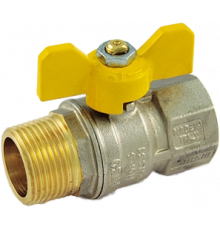 Кран Tiemme TORNADO для газа EN331 резьба Н/В 1/2" ISO7/EN 10226, с ручкой-бабочкой желтого цвета