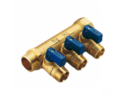 Коллекторы NINO из латуни CW617N с выходами 3/4" 4 вых.1/2"(15). Межосевое расстояние 36 мм Tiemme