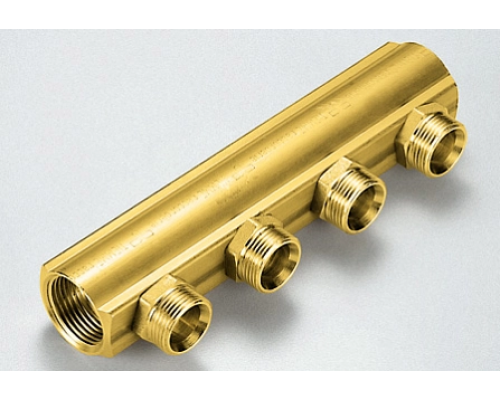 Распределительный коллектор из латуни CW617N G1 1/4" на 2 контура 3/4"X18 (Евроконус) INT=50mm