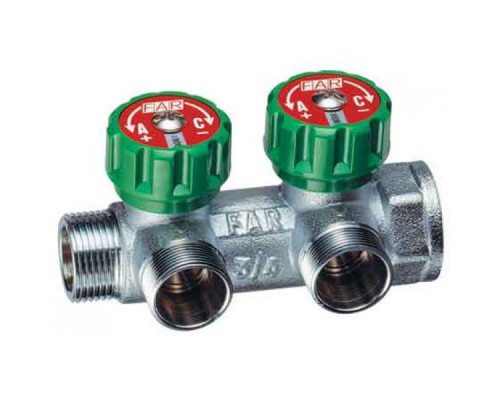 Регулирующий проходной коллектор FAR ВР-НР 3/4" б/гаек M24x19 с 2 отводами (метрика) F 3825 C34 (Фар)