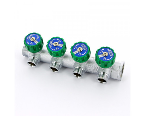 Регулирующий проходной коллектор FAR ВР-НР 3/4"х1/2" с 4 отводами (EUR) FK 3824 3412 (Фар)