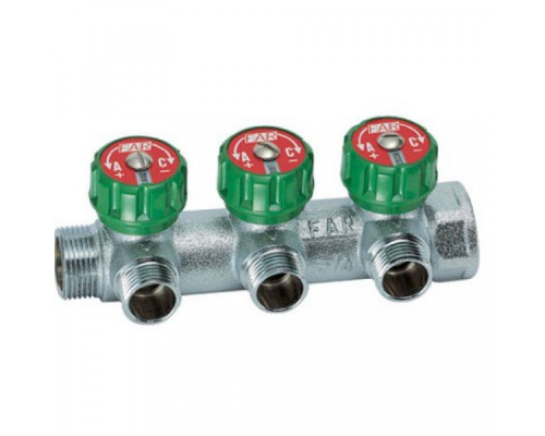 Коллектор FAR FK 3822 3412TP FAR регулирующий проходной ВР-НР 3/4"х1/2" с 3 отводами (Фар)