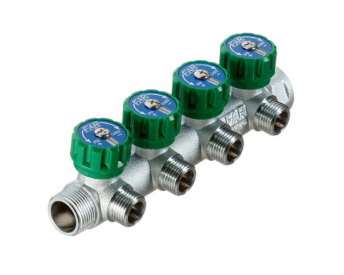 Коллектор FAR FK 3824 3412TP регулирующий проходной ВР-НР 3/4"х1/2" с 4 отводами (Фар)