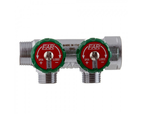 Коллектор FAR FK 3821 3412TP регулирующий проходной ВР-НР 3/4"х1/2" с 2 отводами (Фар)