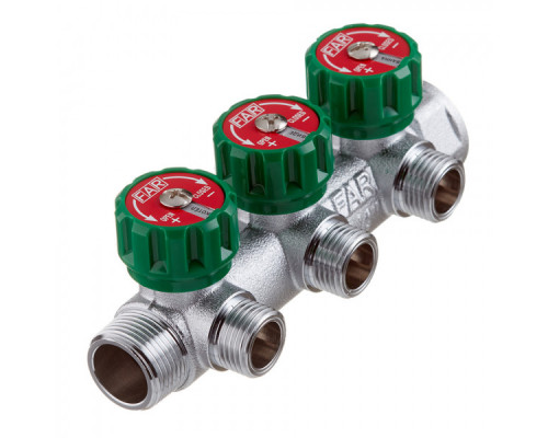 Коллектор FAR FK 3822 3412TP FAR регулирующий проходной ВР-НР 3/4"х1/2" с 3 отводами (Фар)